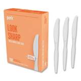 Perk Heavyweight Plastic Cutlery, Knives, White, 100/Pack (24390996)
