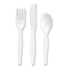 Perk Mediumweight Plastic Cutlery, Fork/Knife/Teaspoon, White, 100 Sets/Pack (24390994)