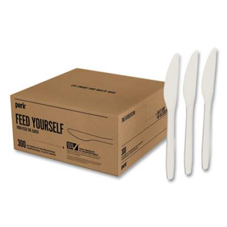 Perk Eco-ID Compostable Cutlery, Knife, White, 300/Pack (24394130)