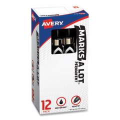 Avery MARKS A LOT Large Desk-Style Permanent Marker with Metal Pocket Clip, Broad Bullet Tip, Black, Dozen (24878)