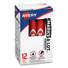 Avery MARKS A LOT Regular Desk-Style Permanent Marker, Broad Chisel Tip, Red, Dozen (7887) (07887)