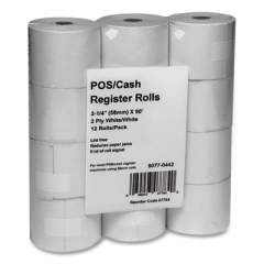 Iconex Impact Printing Carbonless Paper Rolls, 2.25" x 90 ft, White/White, 12/Pack (90770442)