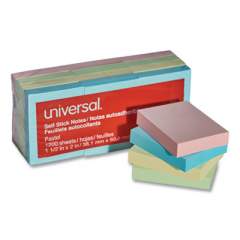 Universal Self-Stick Note Pads, 1 1/2 x 2, Assorted Pastel Colors, 100-Sheet, 12/Pack (35663)