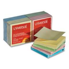 Universal Fan-Folded Self-Stick Pop-Up Notes, 3 x 3, 4 Assorted Pastel, 100-Sheet, 12/PK (35619)