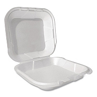 Foam Hinged Lid Container, Secure Two Tab Latch, Poly Bag, 8 x 8.56 x 2.76, White, 100/Sleeve, 2 Sleeves/Bag, 1 Bag/Pack (12091)