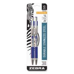 Zebra G-301 Gel Pen, Retractable, Medium 0.7 mm, Blue Ink, Stainless Steel/Blue Barrel, 2/Pack (41322)