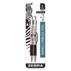 Zebra F-301 Ballpoint Pen, Retractable, Bold 1.6 mm, Black Ink, Stainless Steel/Black Barrel, 2/Pack (892149)