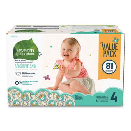 Seventh Generation Free and Clear Baby Diapers, Size 4, 22 lbs to 32 lbs, 81/Carton (44123)