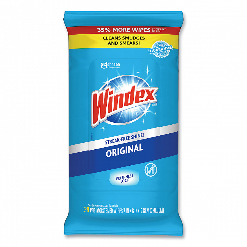 Glass and Surface Wet Wipe, Cloth, 7 x 8, Unscented, White, 38/Pack (378032EA)