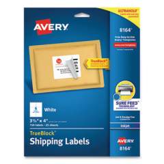 Avery Shipping Labels w/ TrueBlock Technology, Inkjet Printers, 3.33 x 4, White, 6/Sheet, 25 Sheets/Pack (8164)