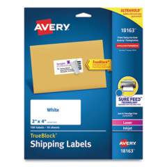 Avery Shipping Labels w/ TrueBlock Technology, Inkjet Printers, 2 x 4, White, 10/Sheet, 10 Sheets/Pack (18163)