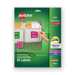 Avery High-Vis Removable Laser/Inkjet ID Labels w/ Sure Feed, 3 1/3 x 4, Neon, 72/PK (6482)