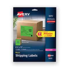 Avery High-Visibility Permanent Laser ID Labels, 8.5 x 11, Asst. Neon, 15/Pack (5975)
