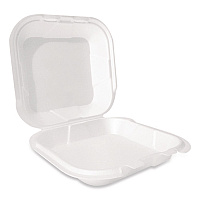 Foam Hinged Lid Container, Secure Two Tab Latch, Poly Bag, 9 x 9 x 3, White, 100/Bag, 2 Bags/Carton (12095)
