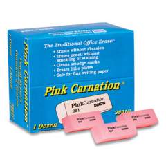 Dixon Pink Carnation Erasers, Large, Pink, 1 Dozen (500462)