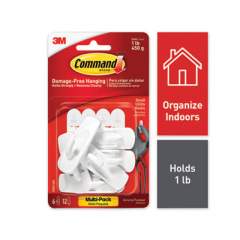 Command General Purpose Hooks, Small, Plastic, White, 1 lb Cap, 6 Hooks and 12 Strips/Pack (70005128379)