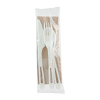 TPLA Wrapped Cutlery, Fork/Knife/Napkin/Spoon, Plastic, Light Beige, 250/Carton (ASPSTN)