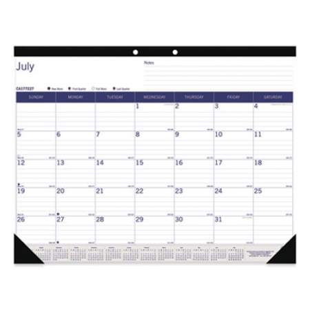 Blueline Academic Monthly Desk Pad Calendar, 22 x 17, White/Blue/Gray Sheets, Black Binding/Corners,13-Month (July-July): 2021-2022 (CA177227)