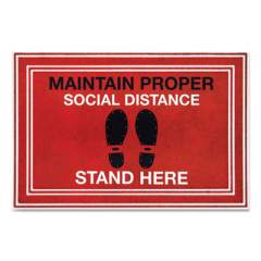 Apache Mills Message Floor Mats, 24 x 36, Red/Black, "Maintain Social Distance Stand Here" (3984528792X3)