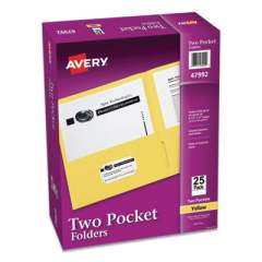 Avery Two-Pocket Folder, 40-Sheet Capacity, 11 x 8.5, Yellow, 25/Box (47992)