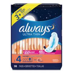Always Ultra Thin Overnight Pads with Wings, 38/Pack, 6 Packs/Carton (95236)