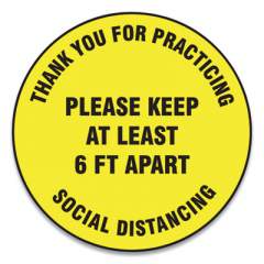 Accuform Slip-Gard Floor Signs, 17" Circle,"Thank You For Practicing Social Distancing Please Keep At Least 6 ft Apart", Yellow, 25/PK (MFS427ESP)
