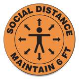 Accuform Slip-Gard Social Distance Floor Signs, 12" Circle, "Social Distance Maintain 6 ft", Human/Arrows, Orange, 25/Pack (MFS380ESP)