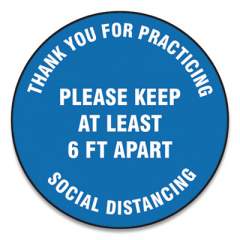 Accuform Slip-Gard Floor Signs, 12" Circle, "Thank You For Practicing Social Distancing Please Keep At Least 6 ft Apart", Blue, 25/PK (MFS420ESP)