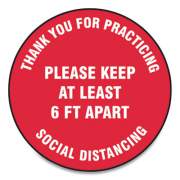 Accuform Slip-Gard Floor Signs, 17" Circle, "Thank You For Practicing Social Distancing Please Keep At Least 6 ft Apart", Red, 25/Pack (MFS423ESP)