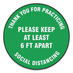 Accuform Slip-Gard Floor Signs, 17" Circle, "Thank You For Practicing Social Distancing Please Keep At Least 6 ft Apart", Green, 25/PK (MFS425ESP)
