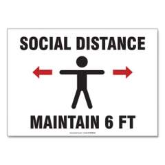 Accuform Social Distance Signs, Wall, 14 x 10, "Social Distance Maintain 6 ft", Human/Arrows, White, 10/Pack (MGNF542VPESP)