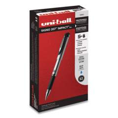 uni-ball 207 Impact Gel Pen, Stick, Bold 1 mm, Blue Ink, Black Barrel (65801)