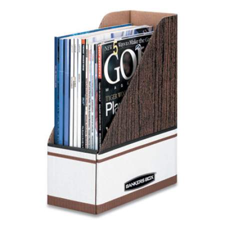 Bankers Box Corrugated Cardboard Magazine File, 4 x 11 x 12 3/4, Wood Grain, 12/Carton (07224)