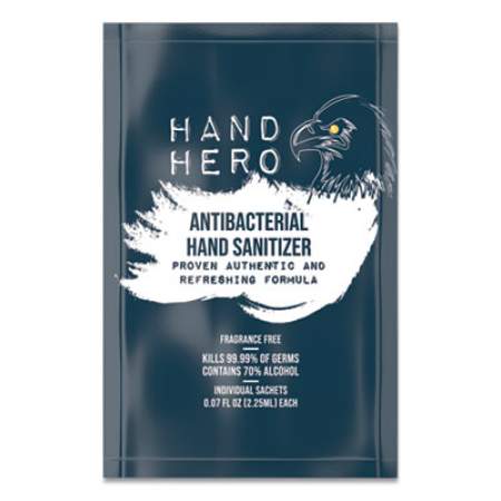 HAND HERO Antibacterial Sachet Gel Hand Sanitizer, 0.07 oz, Unscented, 50/Box (H17011BX)