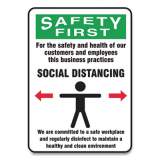 Accuform Social Distance Signs, Wall, 7 x 10, Customers and Employees Distancing Clean Environment, Humans/Arrows, Green/White, 10/PK (MGNG909VPESP)
