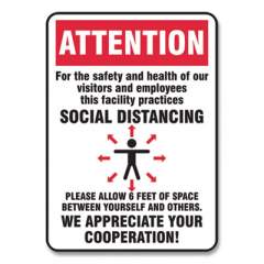 Accuform Social Distance Signs, Wall, 7 x 10, Visitors and Employees Distancing, Humans/Arrows, Red/White, 10/Pack (MGNG902VPESP)
