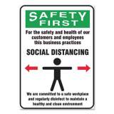 Accuform Social Distance Signs, Wall, 10 x 14, Customers and Employees Distancing Clean Environment, Humans/Arrows, Green/White, 10/PK (MGNG908VPESP)