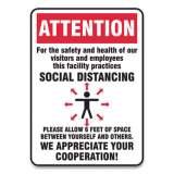 Accuform Social Distance Signs, Wall, 10 x 14, Visitors and Employees Distancing, Humans/Arrows, Red/White, 10/Pack (MGNG906VPESP)