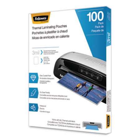 Fellowes Laminating Pouches, 3 mil, 9" x 11.5", Gloss Clear, 100/Pack (5743301)