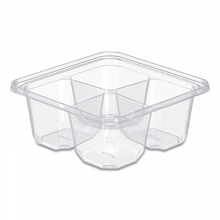 TamperGuard Snack Boxes, 4 Compartments, 6.3 x 6.3 x 2.6, Clear, Plastic, 300/Carton (SBTG4)