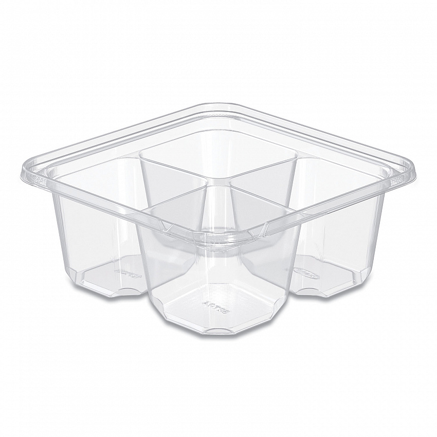 TamperGuard Snack Boxes, 4 Compartments, 6.3 x 6.3 x 2.6, Clear, Plastic, 300/Carton (SBTG4)