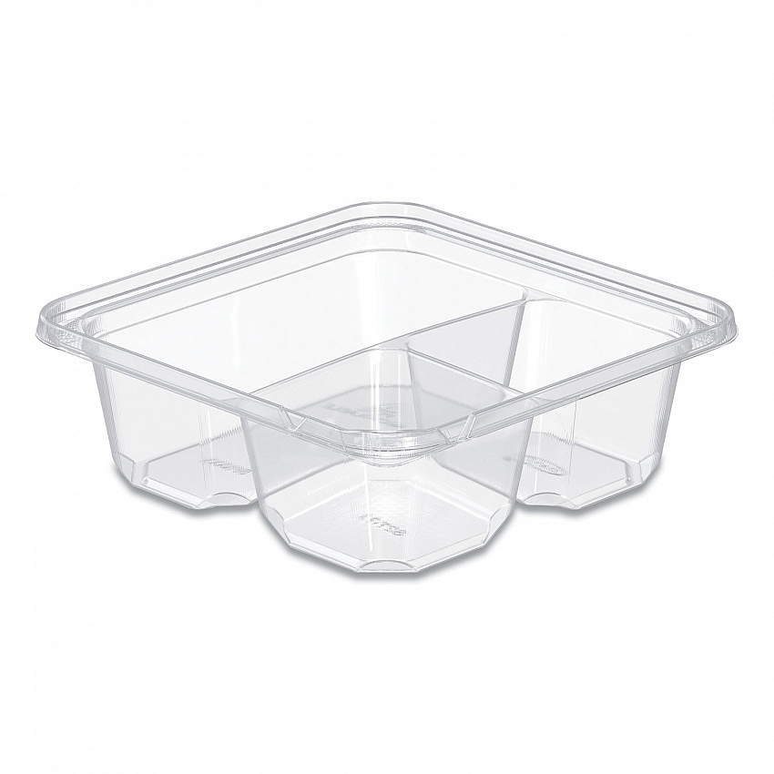 TamperGuard Snack Boxes, 3 Compartments, 6.3 x 6.3 x 2.1, Clear, Plastic, 300/Carton (SBTG3)