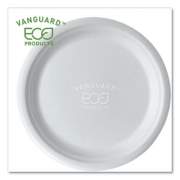Eco-Products Vanguard Renewable and Compostable Sugarcane Plates, 10" dia, White, 500/Carton (EPP005NFA)