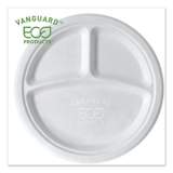 Eco-Products Vanguard Renewable and Compostable Sugarcane Plates, 3-Compartment, 10" dia, White, 500/Carton (EPP007NFA)