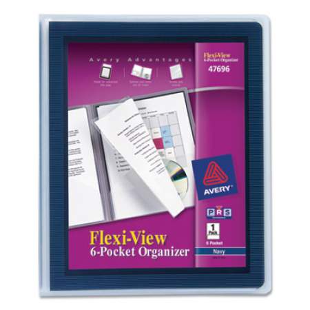 Avery Flexi-View Six-Pocket Polypropylene Organizer, 150-Sheet Capacity, 11 x 8.5, Translucent/Navy (47696)