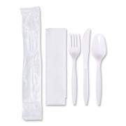 Hoffmaster Economy Cutlery Kit, Fork/Knife/Spoon/Napkin, White, 250/Carton (117799)