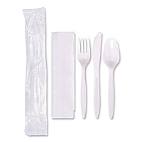Economy Cutlery Kit, Fork/Knife/Napkin/Spoon, Plastic, White, 250/Carton (117799)