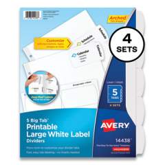 Avery Big Tab Printable Large White Label Tab Dividers, 5-Tab, 11 x 8.5, White, 4 Sets (14438)
