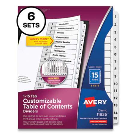Avery Customizable Table of Contents Ready Index Black and White Dividers, 15-Tab, 1 to 15, 11 x 8.5, 6 Sets (11825)