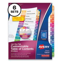 Avery Customizable Table of Contents Ready Index Multicolor Dividers, 12-Tab, Jan. to Dec., 11 x 8.5, 6 Sets (24401361)